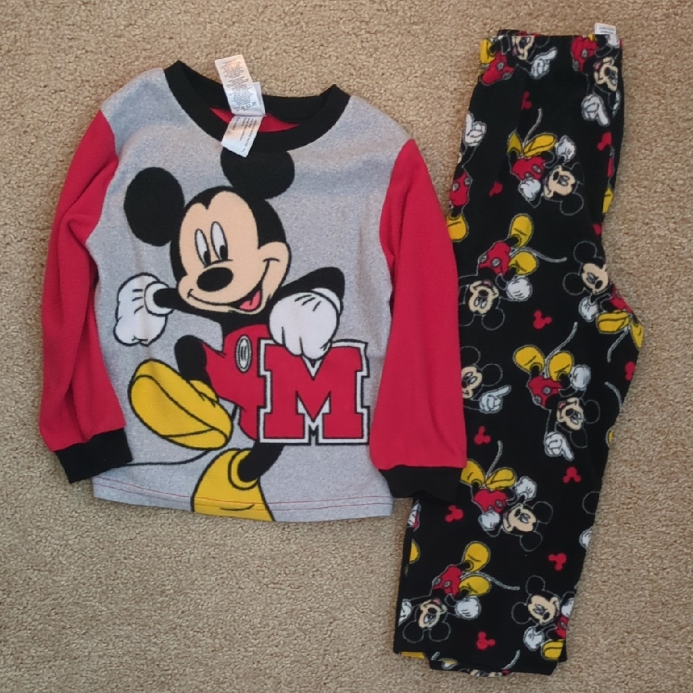 Disney Mickey Mouse Kids Fleece Pajama Set - Red, Black, and Yellow